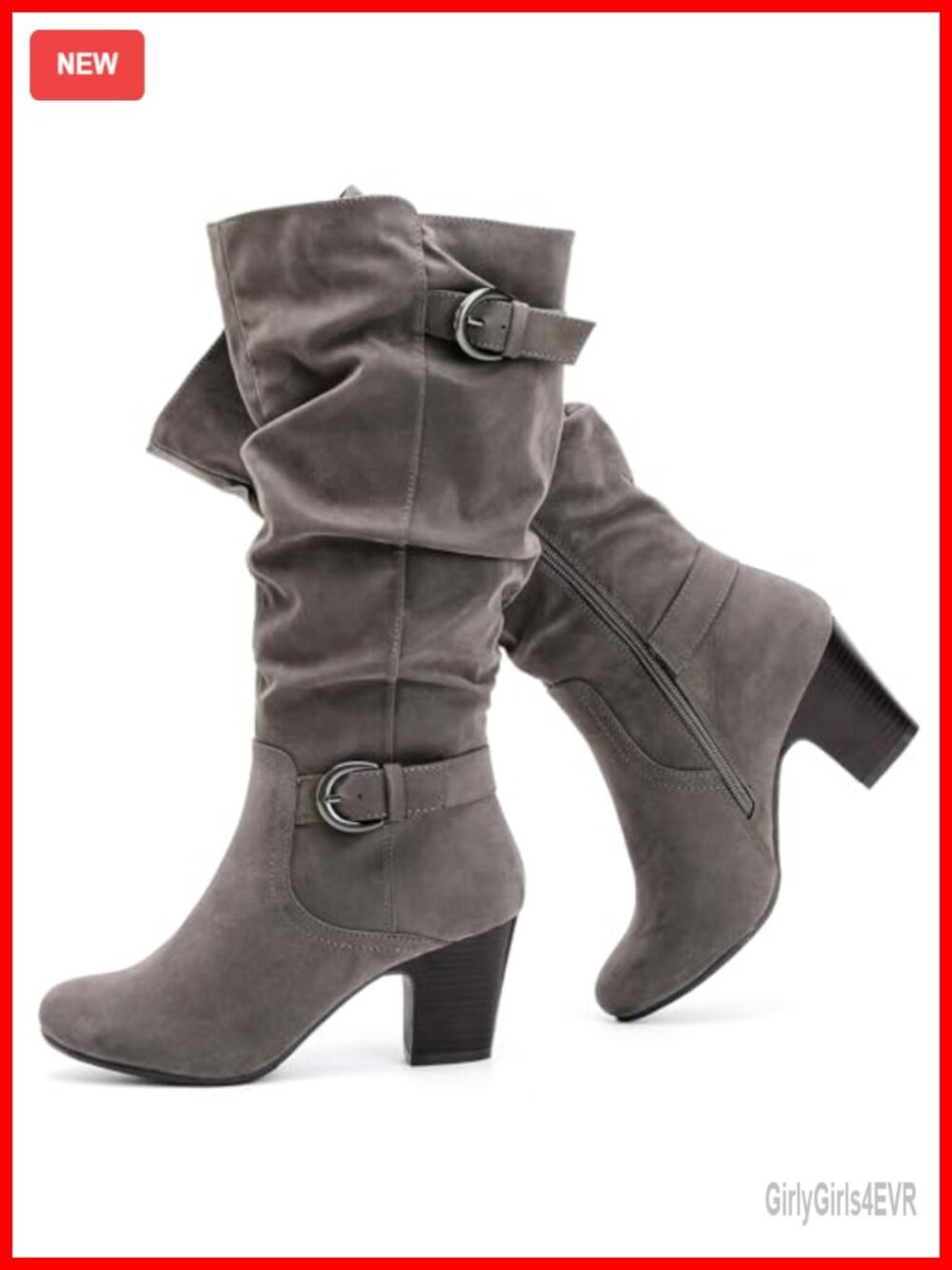 Women's Knee High Slouchy Heeled Boots Faux Leather Pointed Toe Block Heel